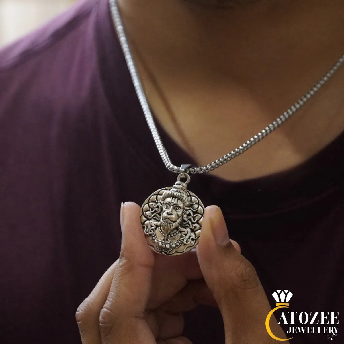Lord Hanuman 3D Pendant Necklace With Free Cleansing Spray