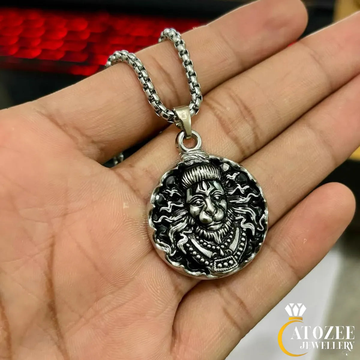 Lord Hanuman 3D Pendant Necklace With Free Cleansing Spray